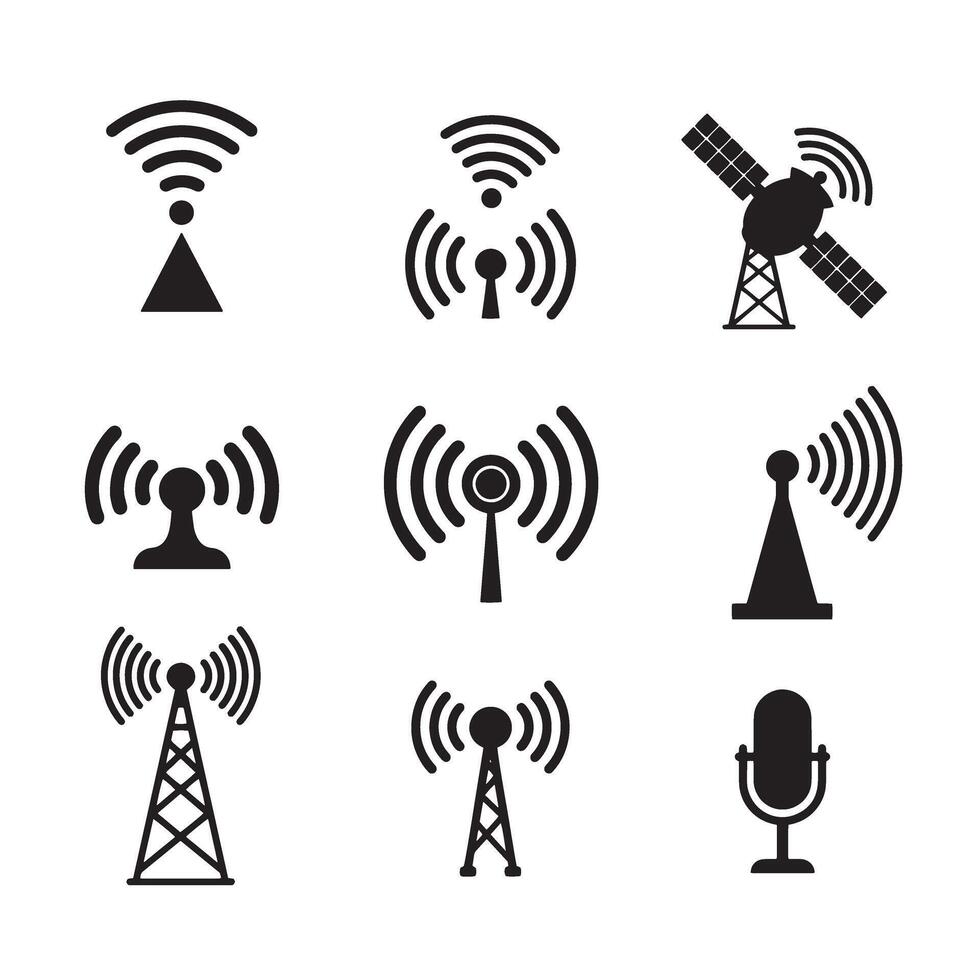 High resolution tec signal icons divers collection silhouette for signal enhancement projects vector