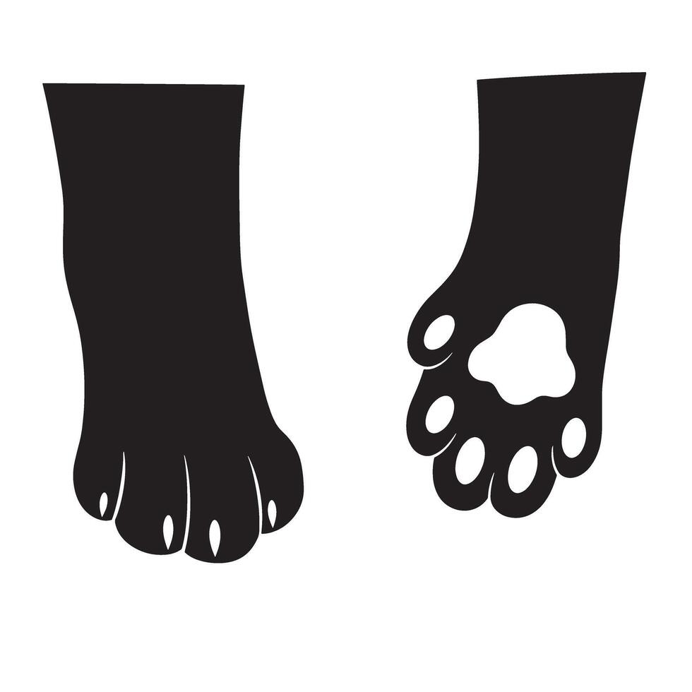 Cat foot and cute paw print silhouette collection for animal graphic projects vector