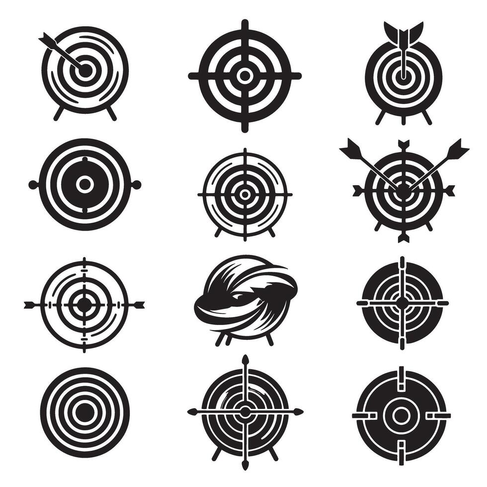 Silhouette target icons including crosshair marks for precision design vector