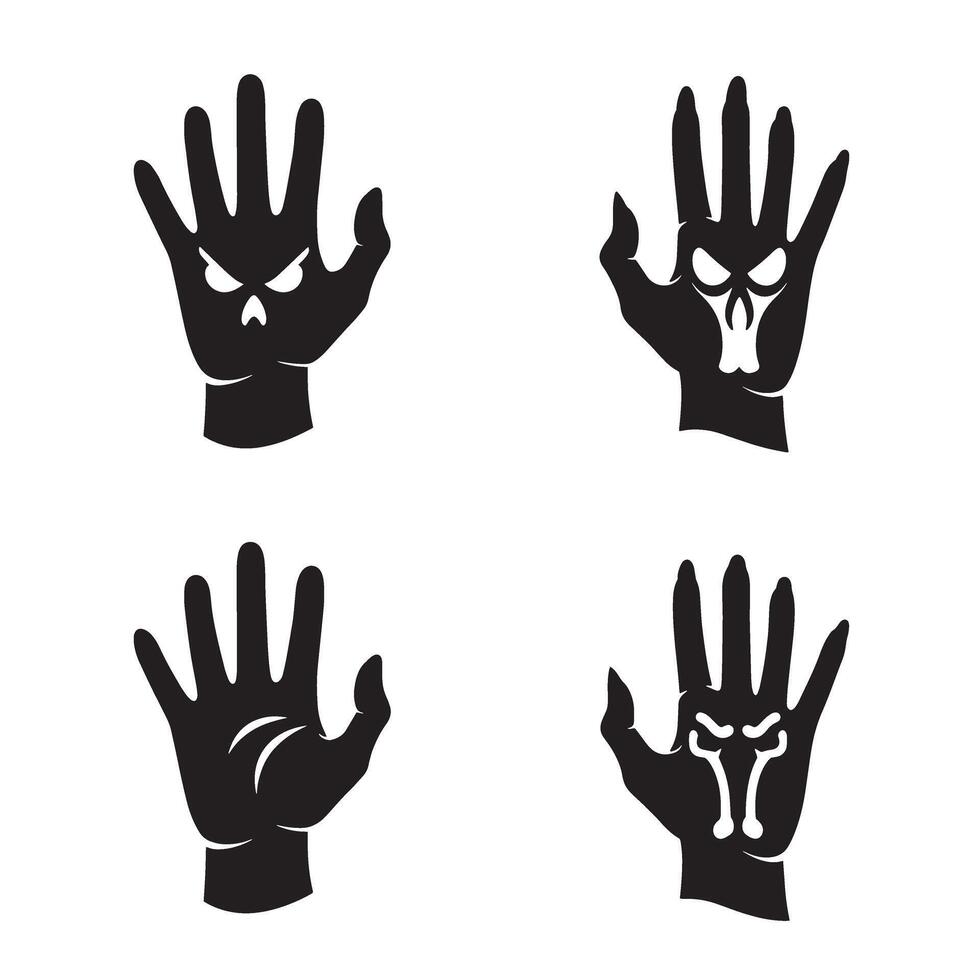 Aggressive skull hand set in silhouette style ideal for tattoo flash and punk art vector