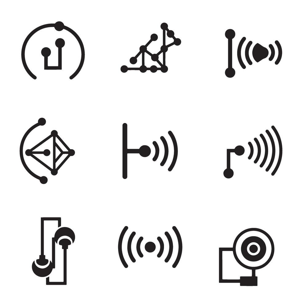 Stylish tec signal icons divers collection silhouette for sound control and branding element vector