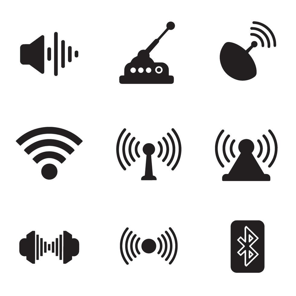Clean sound tec signal icons divers collection silhouette for digital soundwave logo elements vector
