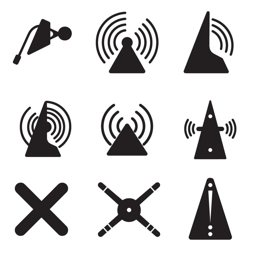 Bold tec signal icons divers collection silhouette for tech branding and music wave identity vector