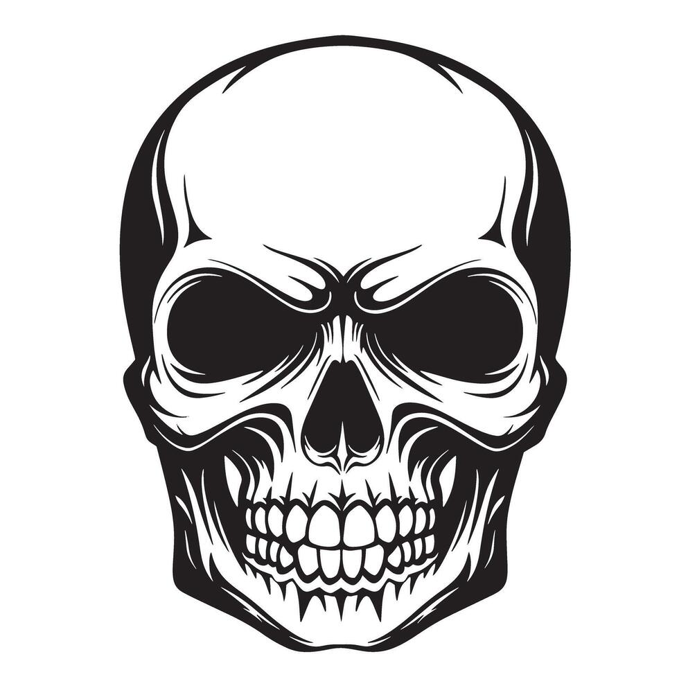 Gothic skull head face art silhouette perfect for logo design and heavy metal decor vector