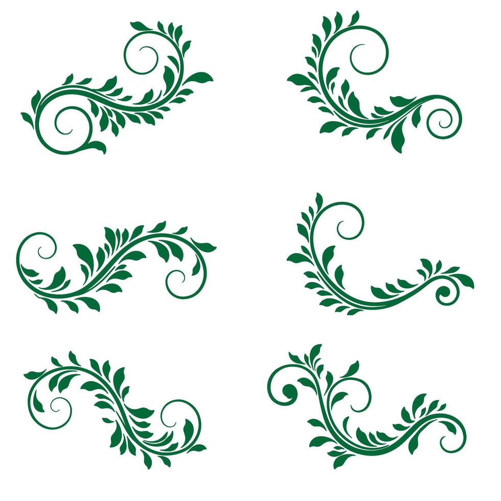 Swirl leaves ornament set used for tattoo designs sign making and interior patterns vector