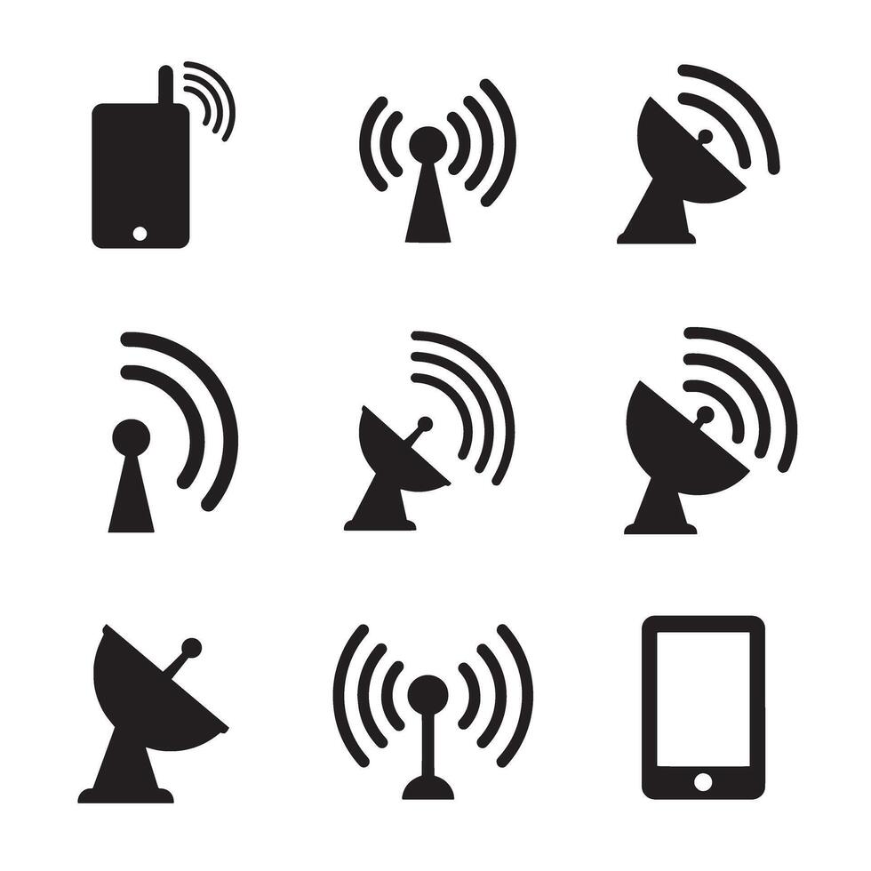 Iconic tec signal icons divers collection silhouette used in digital identity and music media vector