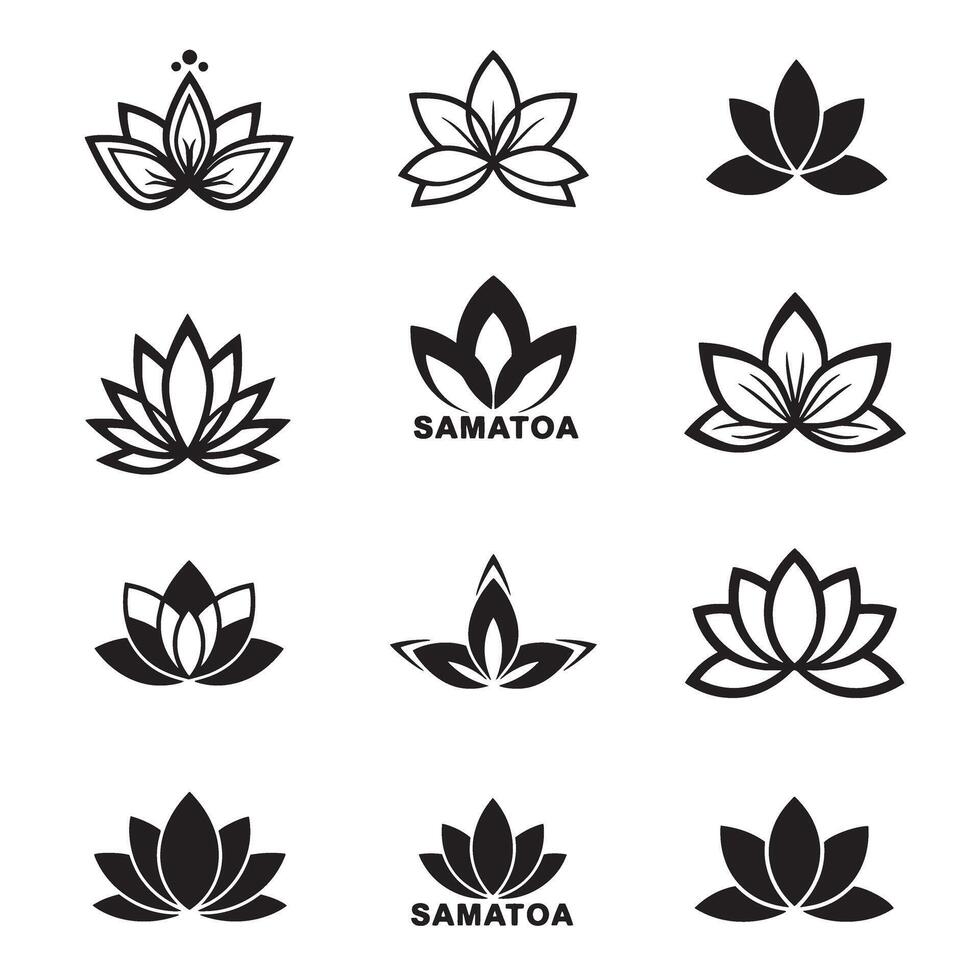 Samatoa lotus icon set with symmetrical bold silhouette shapes vector