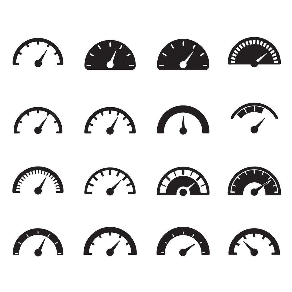 Silhouette dashboard bundle featuring speed fuel RPM and speedometer gauge symbols vector