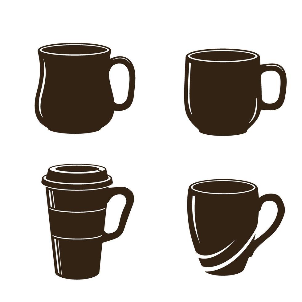 Collection of silhouette mugs for coffee tea and cozy drink themes in creative projects vector