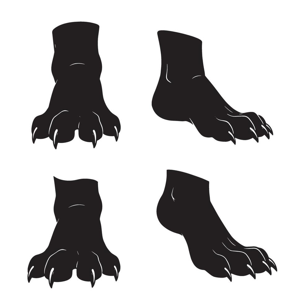 Angry wolf paw and foot silhouette for hunting brand and outdoor gear illustrations vector