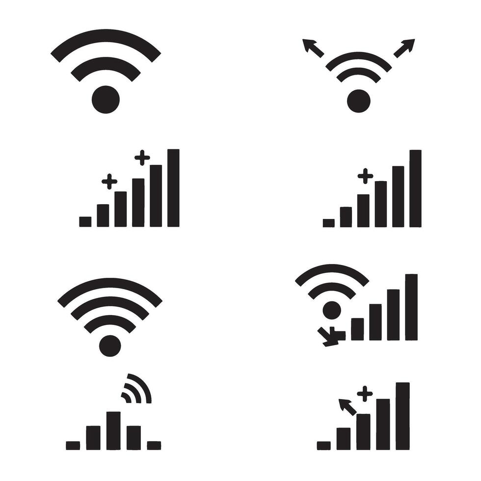 Media design wireless signal icons divers collection silhouette for user tech components vector