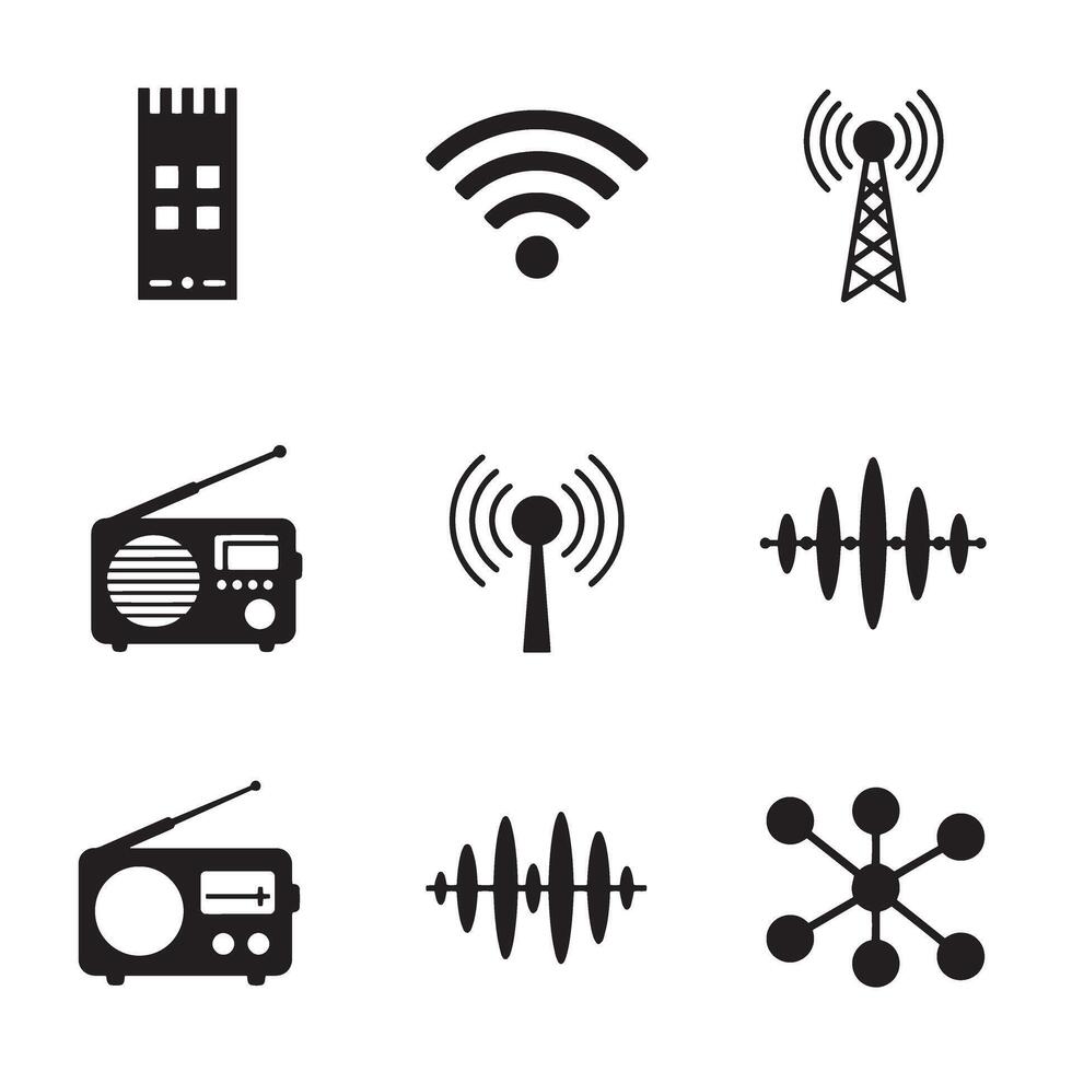 Modern wireless signal wifi antenna and sound icon design for media tech and UI interface vector