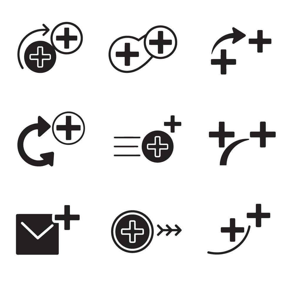 Flat style variation icons collection silhouette bundle for media tools and app designers vector