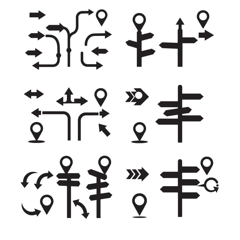 Stylish directional icon silhouettes used for mobile controls and desktop navigation vector