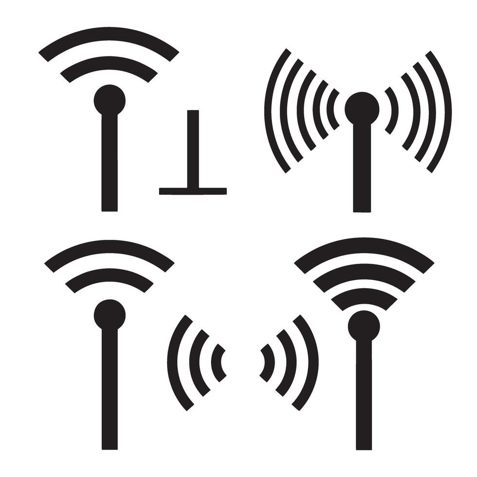 Tech theme wireless signal icons divers collection silhouette for wifi and audio systems vector