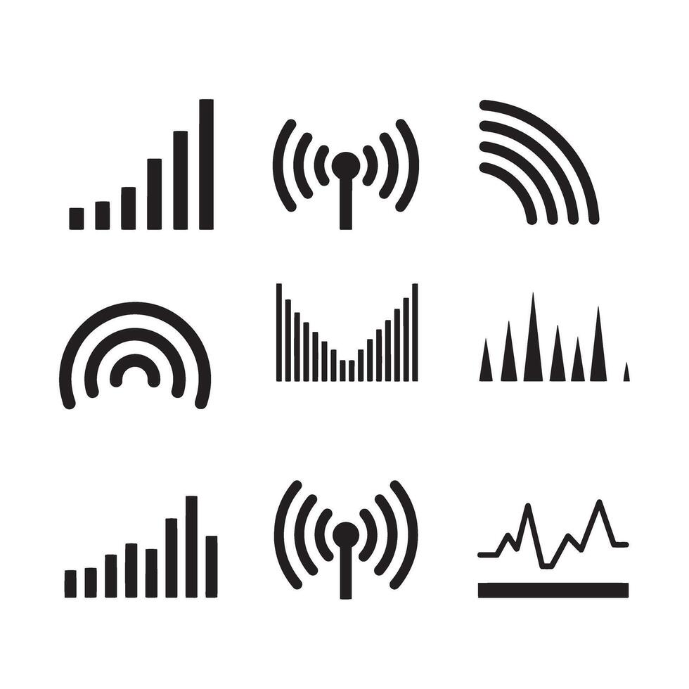 Professional wireless signal icons divers collection silhouette for dashboard and system UI vector