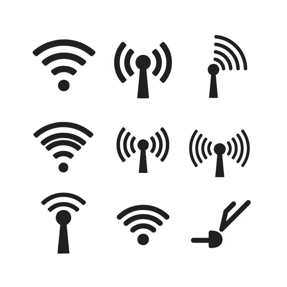 Clean wireless signal icons divers collection silhouette for mobile sound and tech display vector