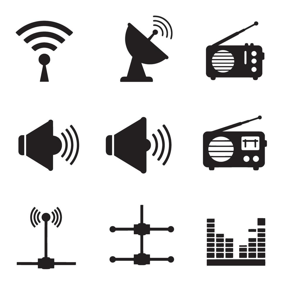 Professional wifi signal antenna and sound icon bundle for web design and network branding vector
