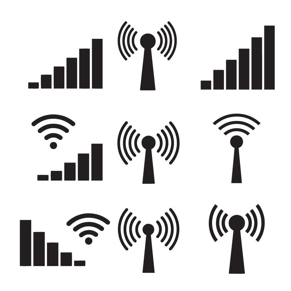 High quality wireless signal icons divers collection silhouette for interface and broadcast vector