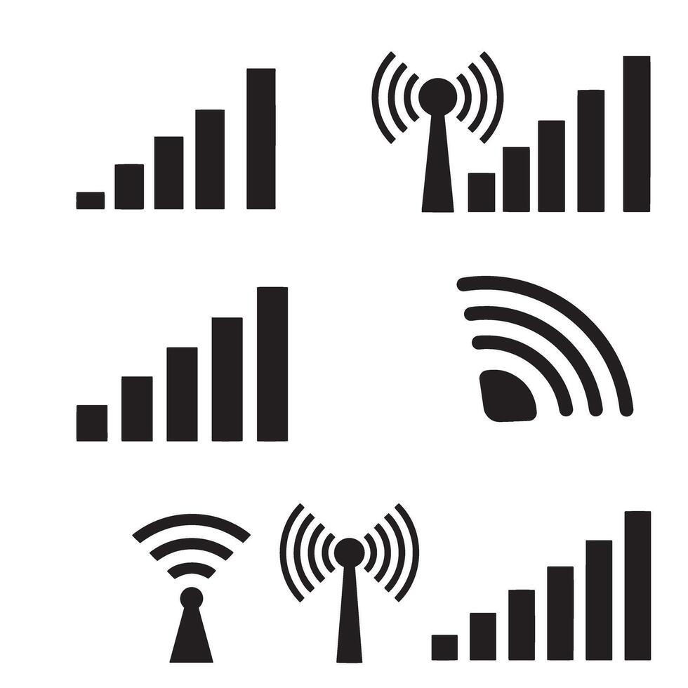 Smart wireless signal icons divers collection silhouette for sound wave and frequency tools vector