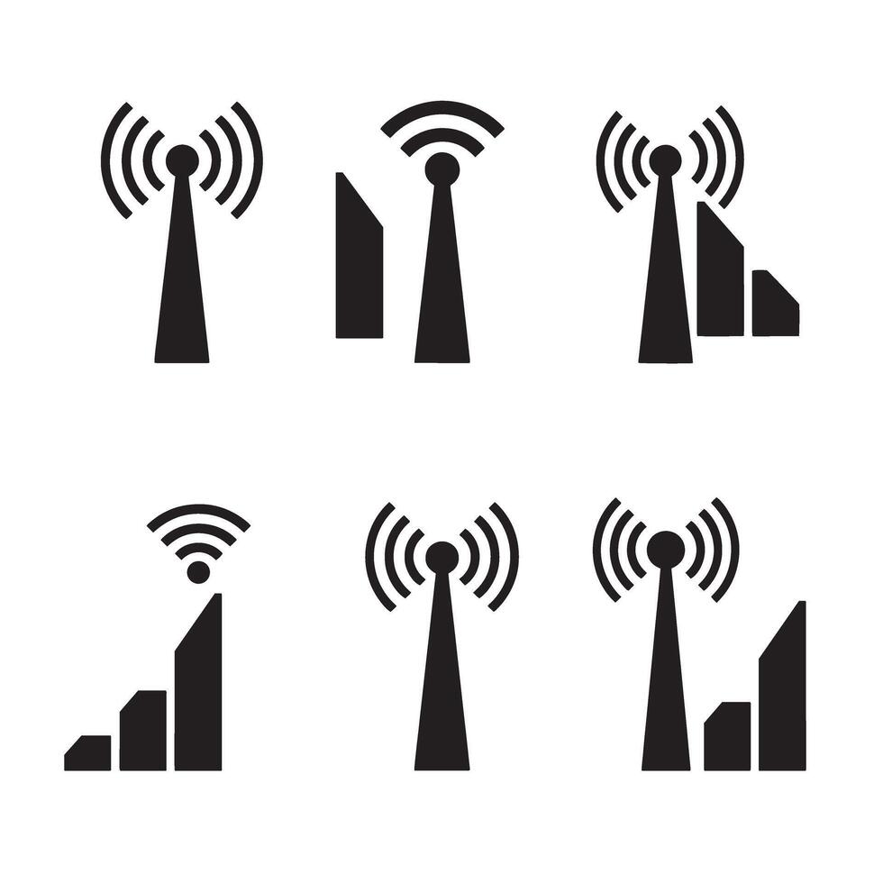 Broadcast layout wireless signal icons divers collection silhouette for interface and media vector