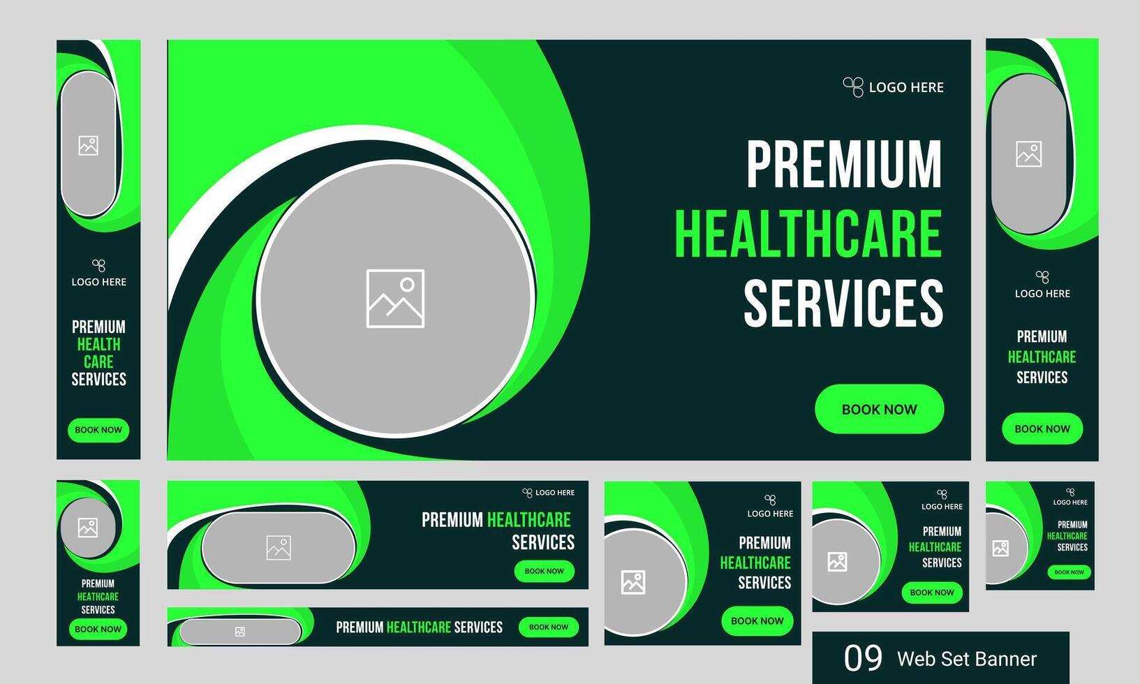 Daily healthcare services web set banner design for social media post, modern medical services web bundle banner design, fully customizable eps 10 file format vector