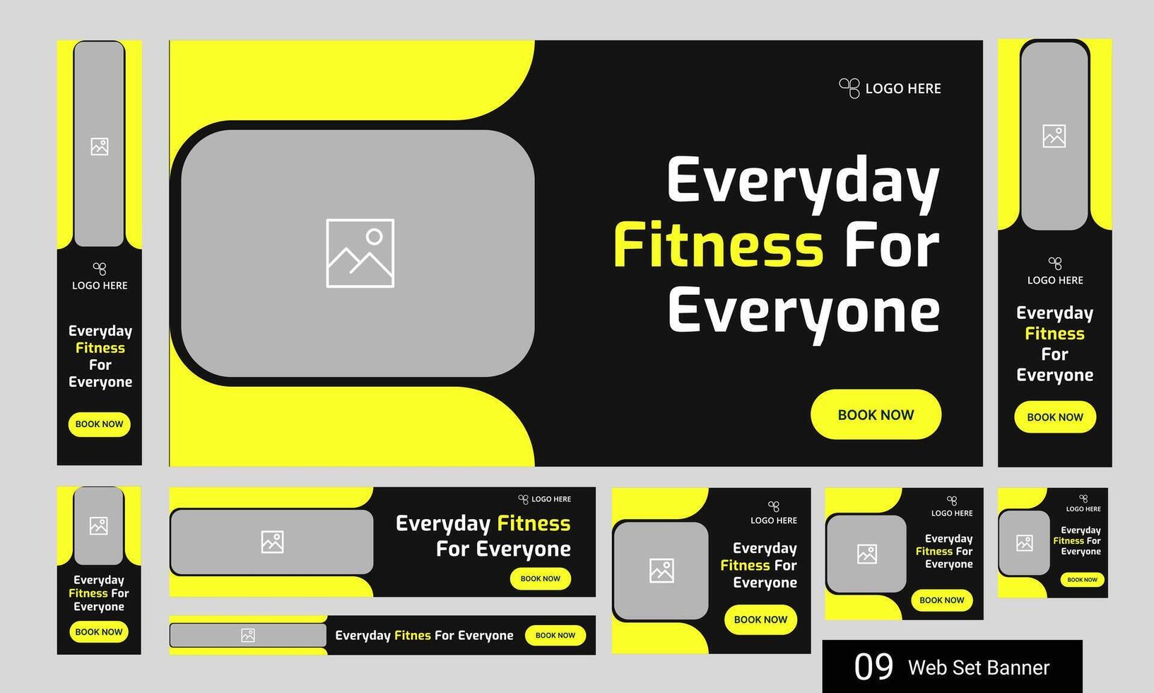 Subtle body fitness services web bundle banner design for social media post, daily exercise methods web set banner design, fully customizable eps 10 file format vector