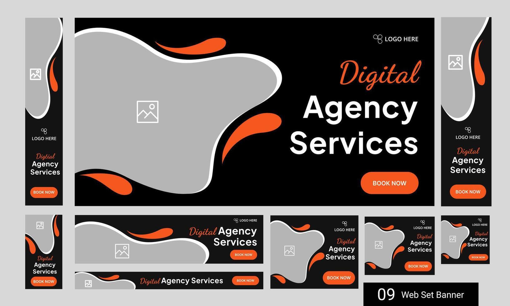 Sleek digital agency web set banner design for social media post, startup business web bundle banner design, web banner, customizable eps 10 file format vector