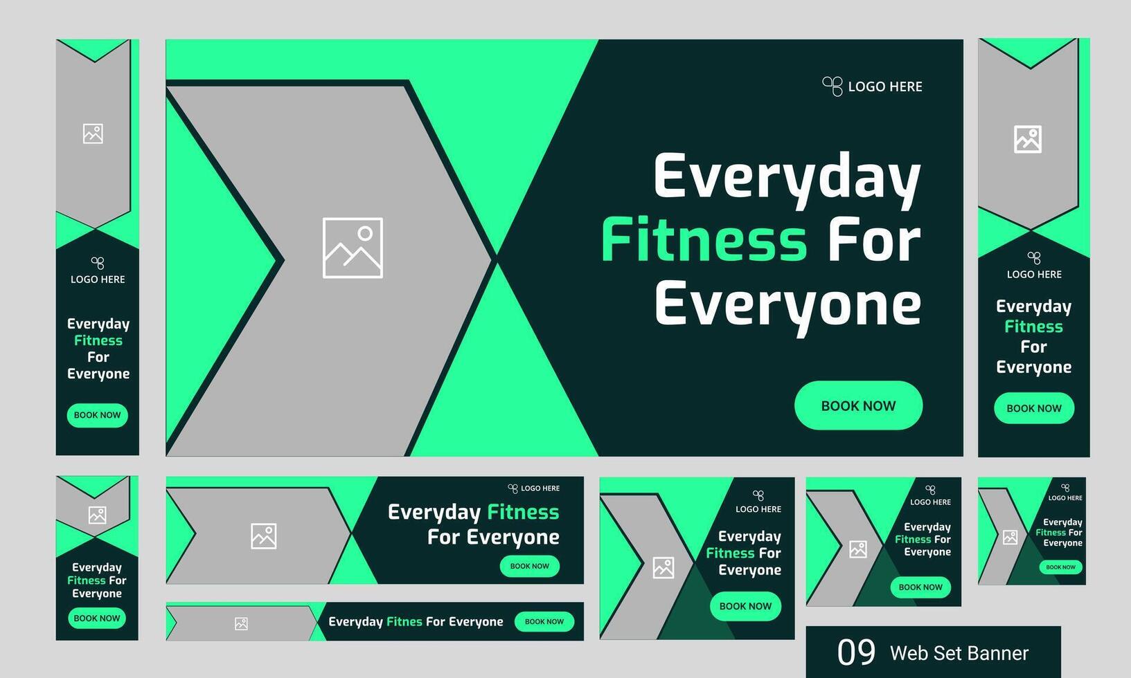 Everyday body fitness web set banner design for social media post, everyday workout plan web bundle banner design, fully editable eps 10 file format vector