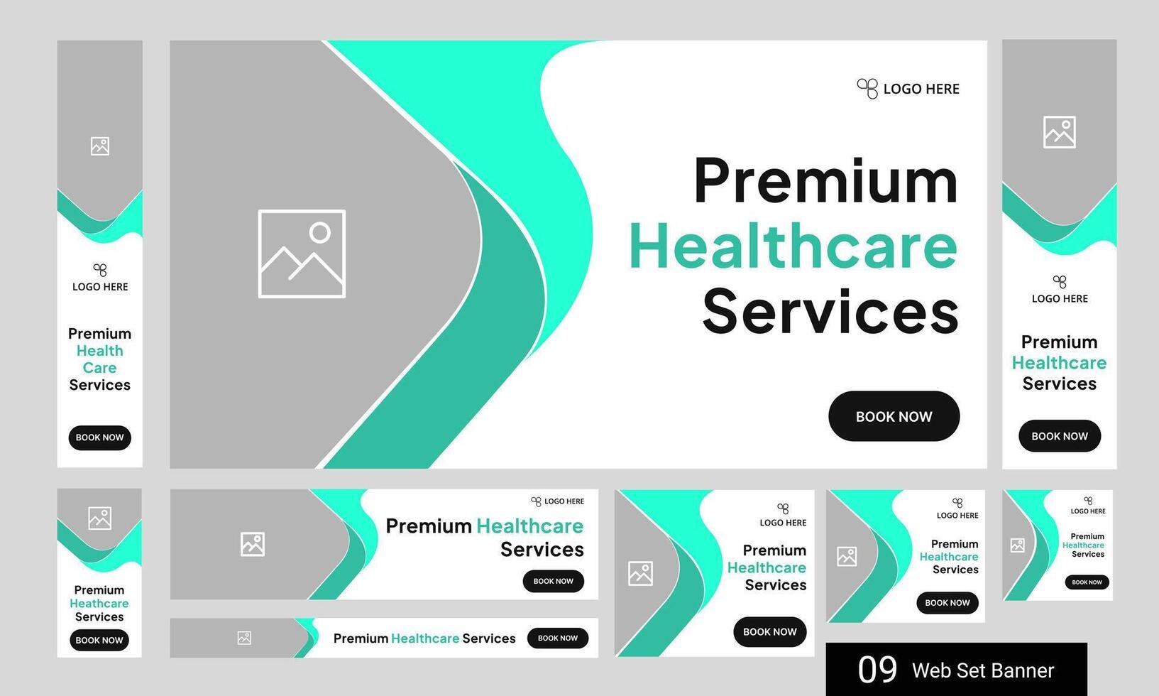 Clean and professional digital healthcare services web set banner design for social media post, daily medical services web bundle banner design, fully customizable eps 10 file format vector