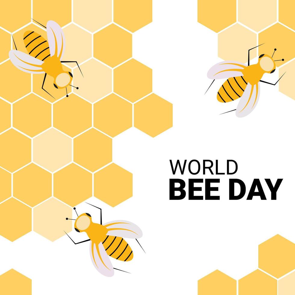 World bee day with honeycomb and bees. vector