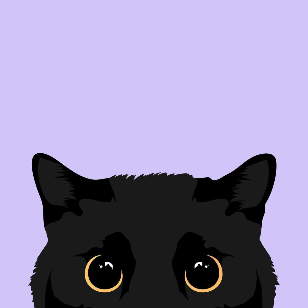 Hiding and peeking black cat with big yellow eyes vector
