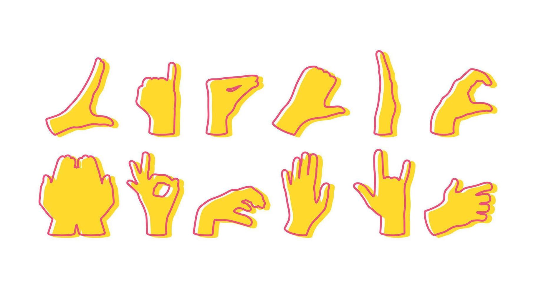 Colored hand gestures silhouettes. Hands outline vector