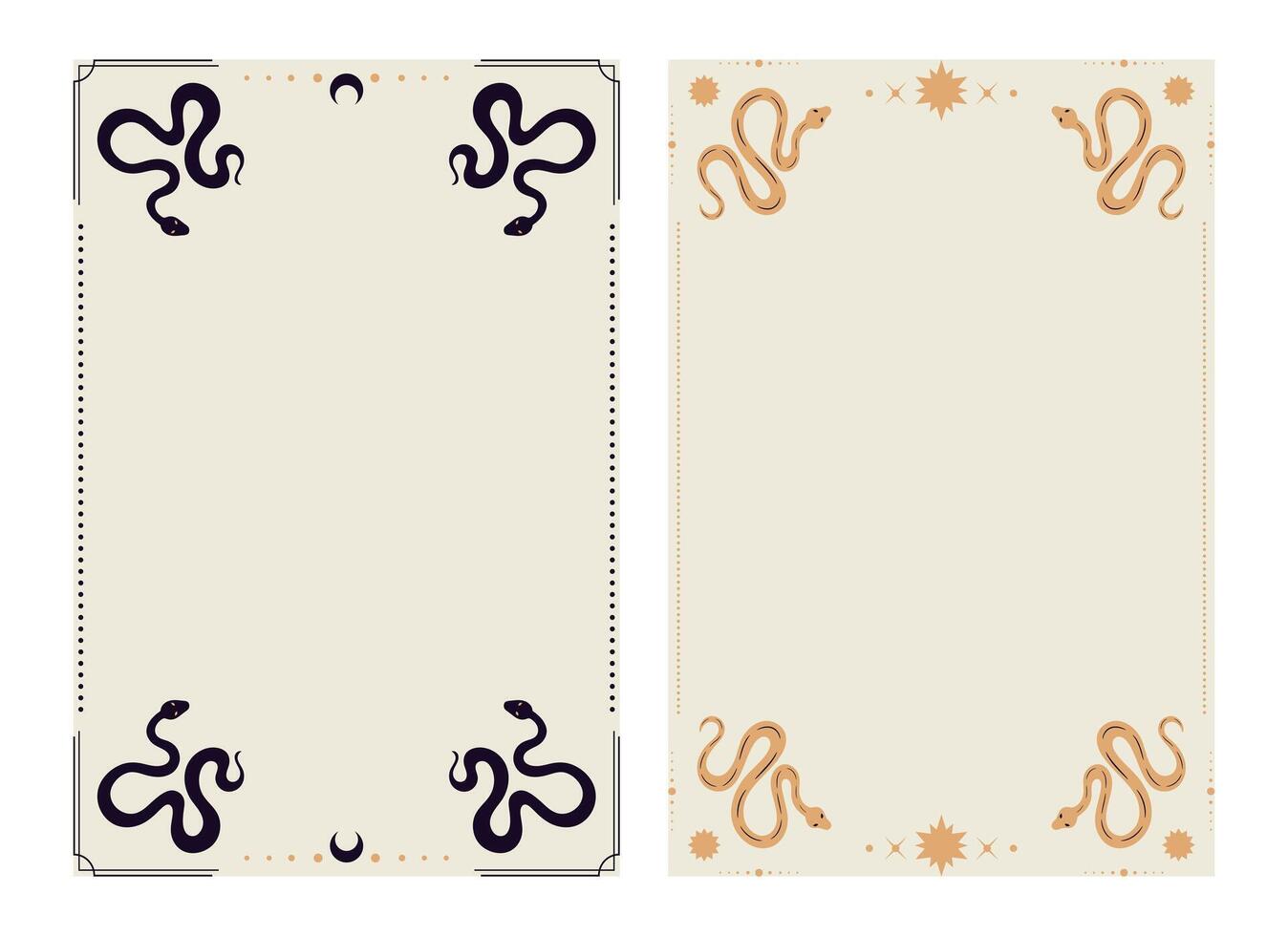 Tarot card templates with magical snake symbols. Tarot frames decorated with serpents vector