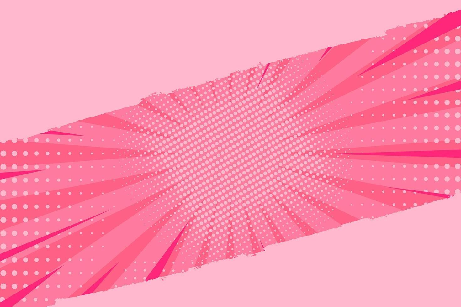 Pink comic background in pop art style with sun rays and halftone. Retro style background with color halftone vector