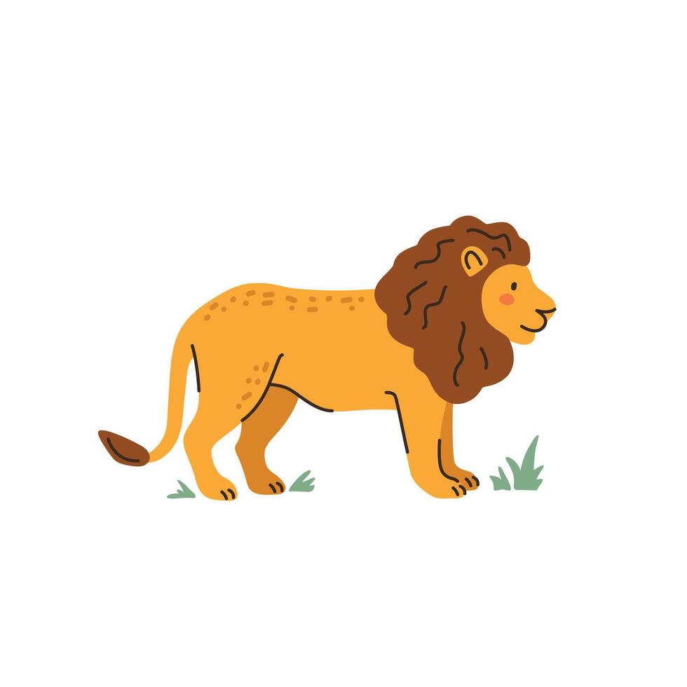 Lion animal in minimalistic style on white background, flat illustration. vector