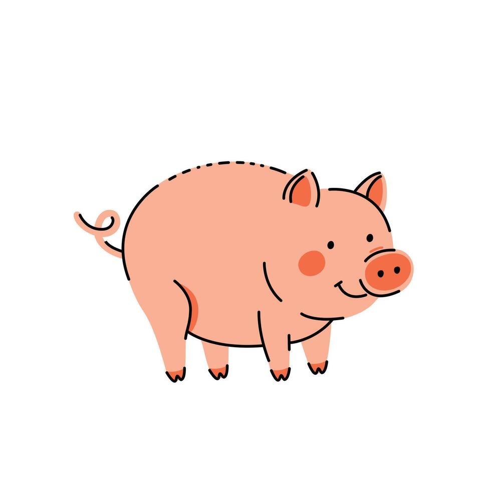 Little pig flat cartoon illustration on white background , rural scene vector