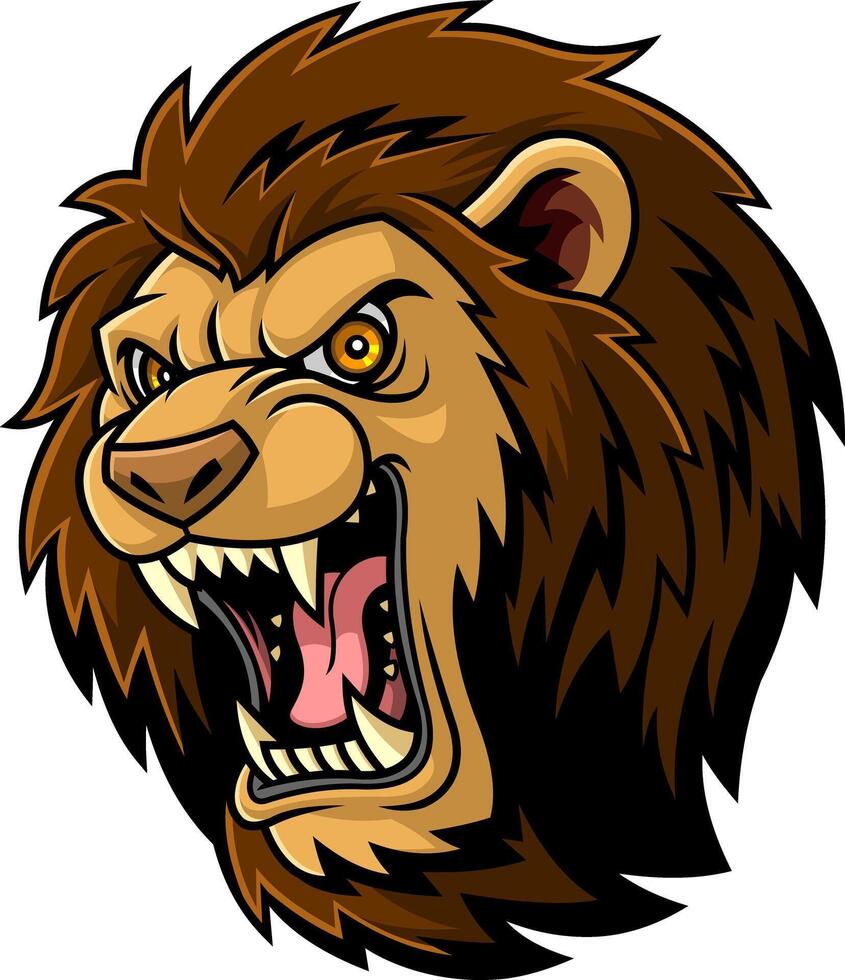Angry Roaring Lion Head Illustration With Fierce Expression And Sharp Teeth vector
