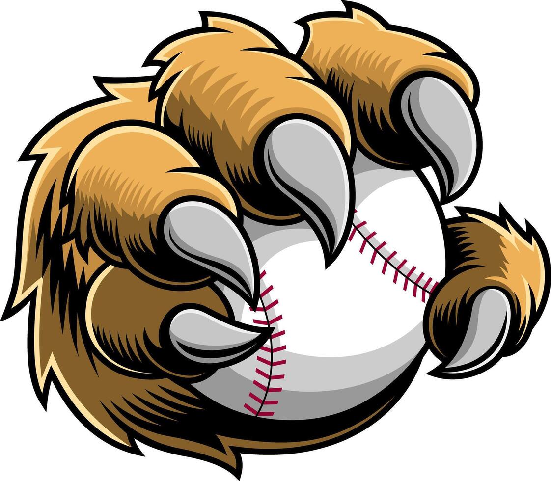 Lion Claw Holding Baseball With Sharp Silver Talons And Power vector