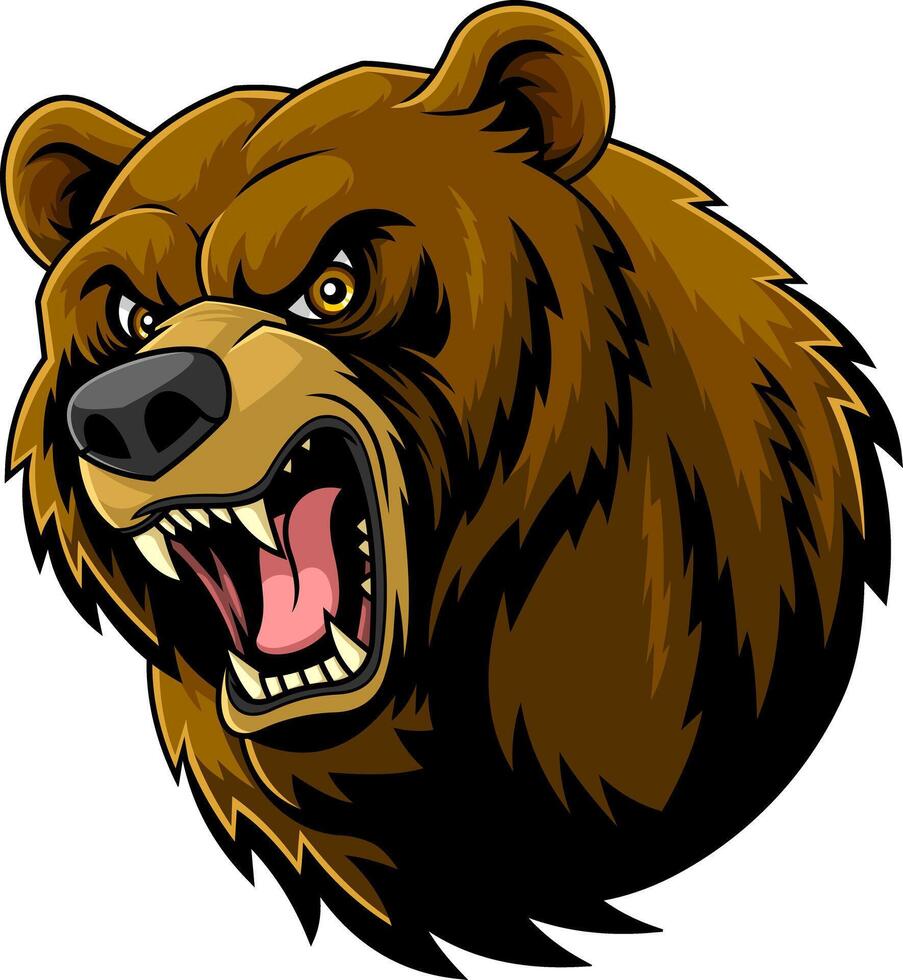 Angry Bear Head Illustration With Fierce Eyes And Sharp Teeth vector