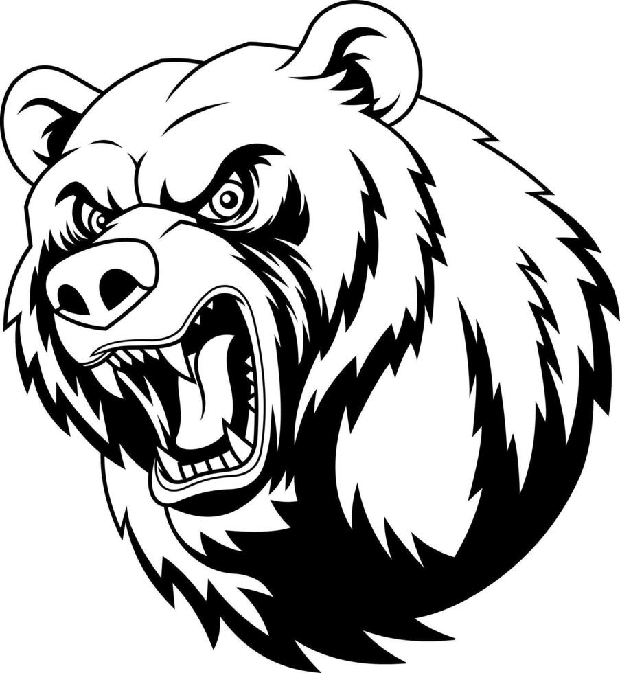 Wild Bear Portrait Roaring Loudly With Strong Jaw And Fierce Eyes vector