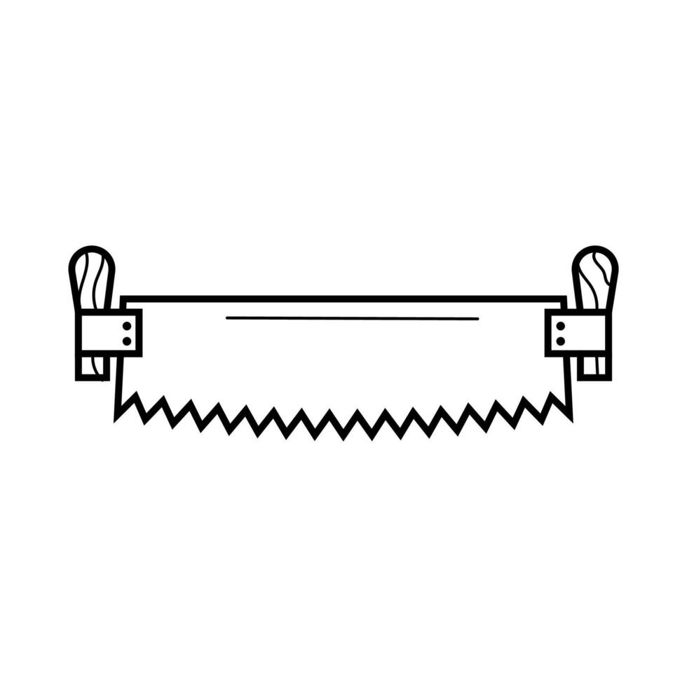 Hand drawn two-handed saw icon. Sketch doodle style. Isolated illustration. vector
