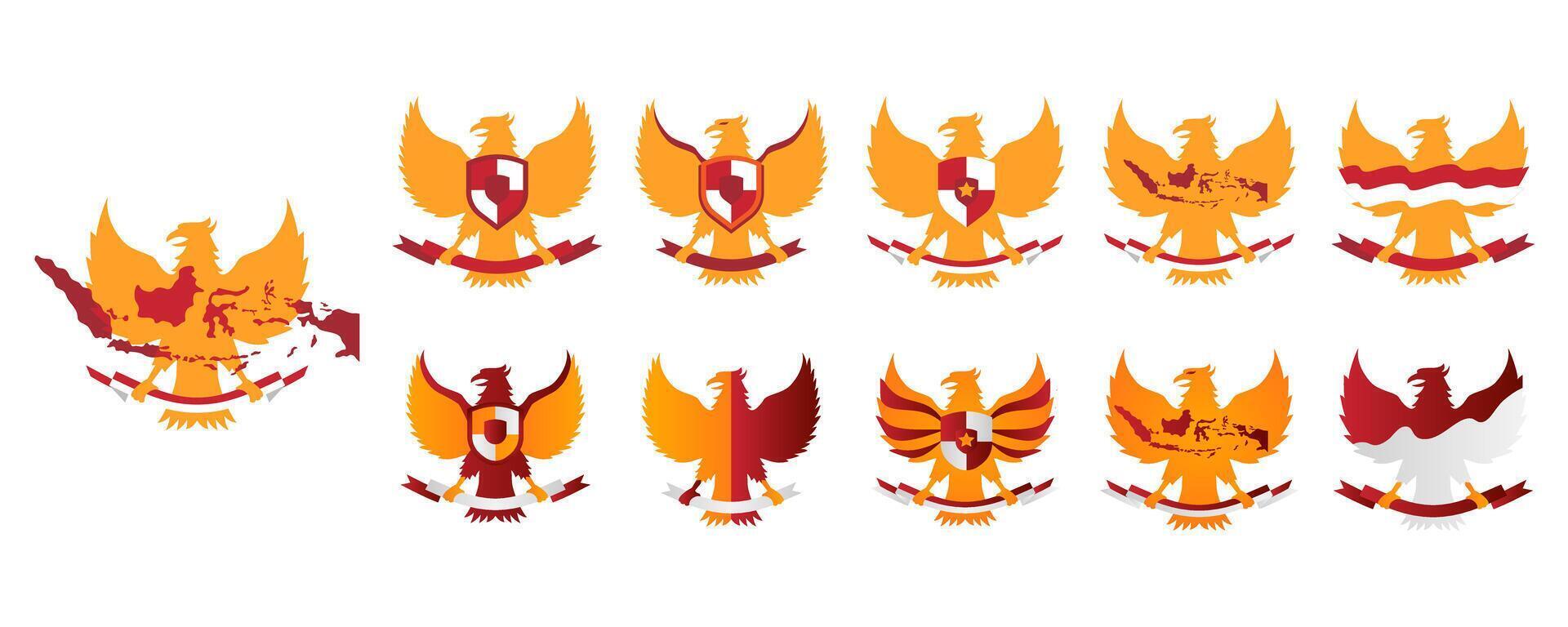 The National Emblem of Indonesia Garuda Pancasila On White Background Set vector