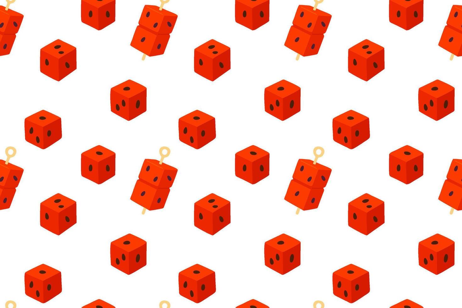 Seamless pattern of cube-shaped red watermelon with stick handles on a white background vector