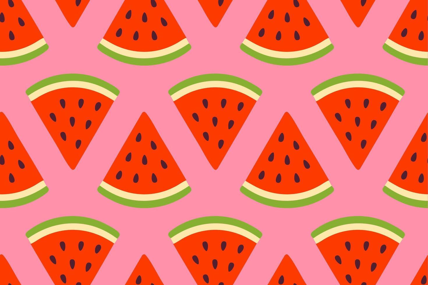 Seamless pattern with triangular watermelon slices in red and green on a soft pink background vector