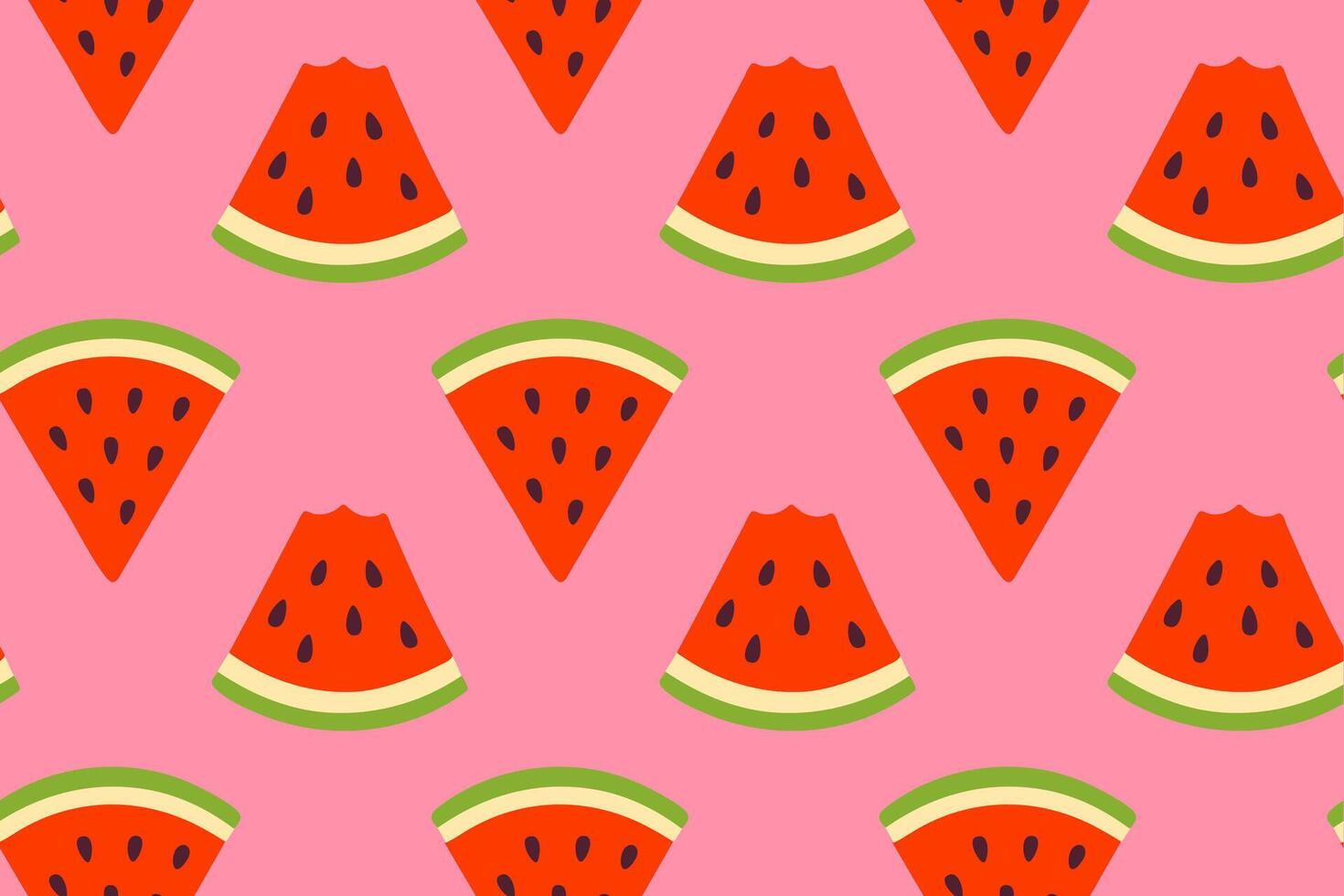 Seamless repeat pattern with different watermelon slice angles on pink vector