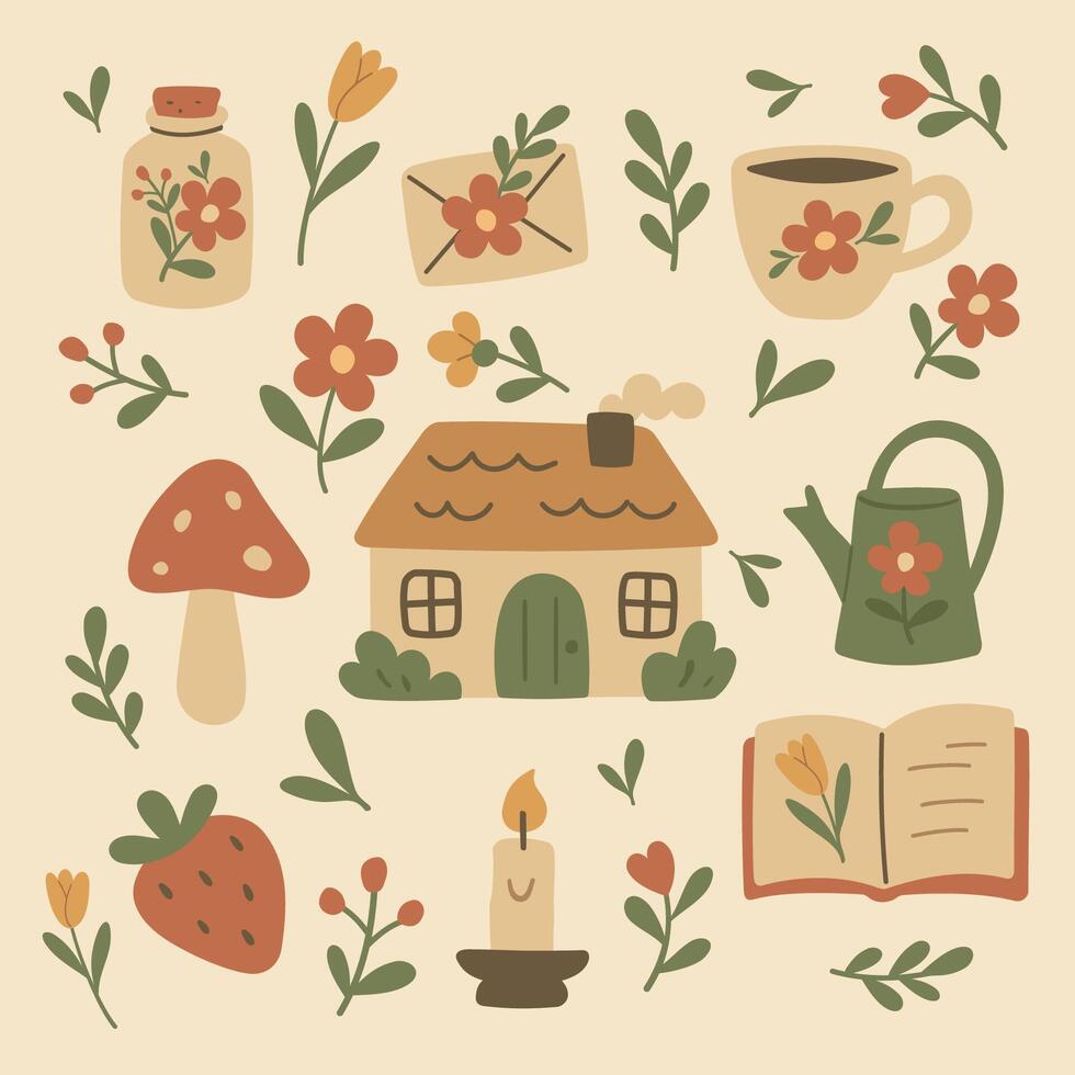 Cottagecore Theme Style Set Template vector