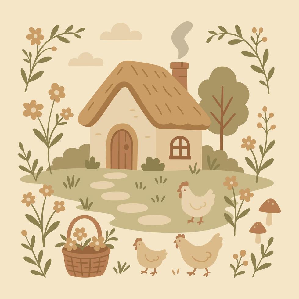 Cottagecore Theme Style Set Illustration Template vector