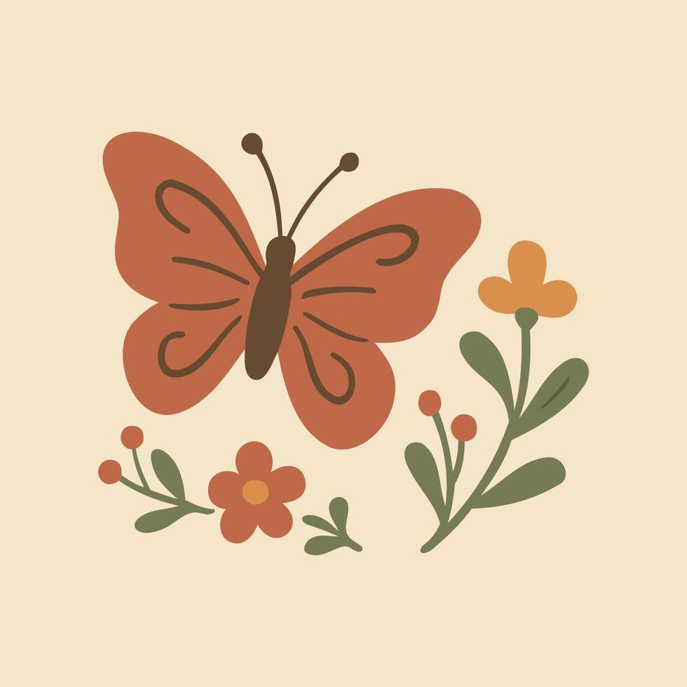 Cottagecore Theme Style Buterrfly Template vector