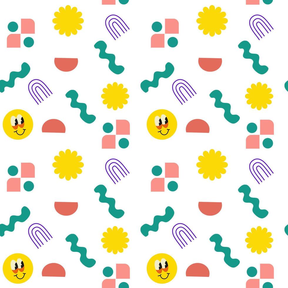 Playful abstract pattern with smiley faces and geometric shapes for cyber monday vector